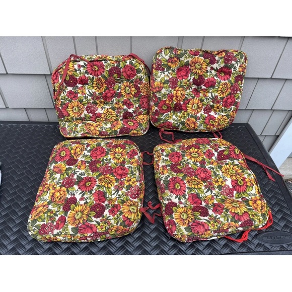 Kitchen 4 Vintage 6s Floral Kitchen Chair Cushions W Ties Pink Red
